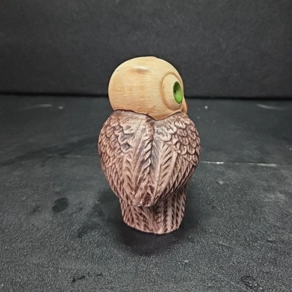 Owl Figurine‎ with Green Eyes, Vintage Ceramic Owl, Made in Portugal, Vtg Decor
